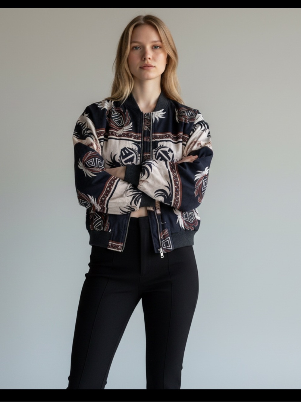 Bogner Floral-Print Bomber Jacket in Black, Cream and Rust